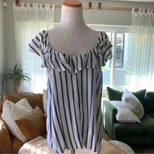 Old Navy navy and white striped off the shoulder top